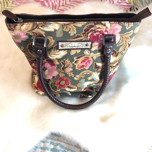 Longaberger Handbags - Longaberger Green Floral Braided Strap Handbag